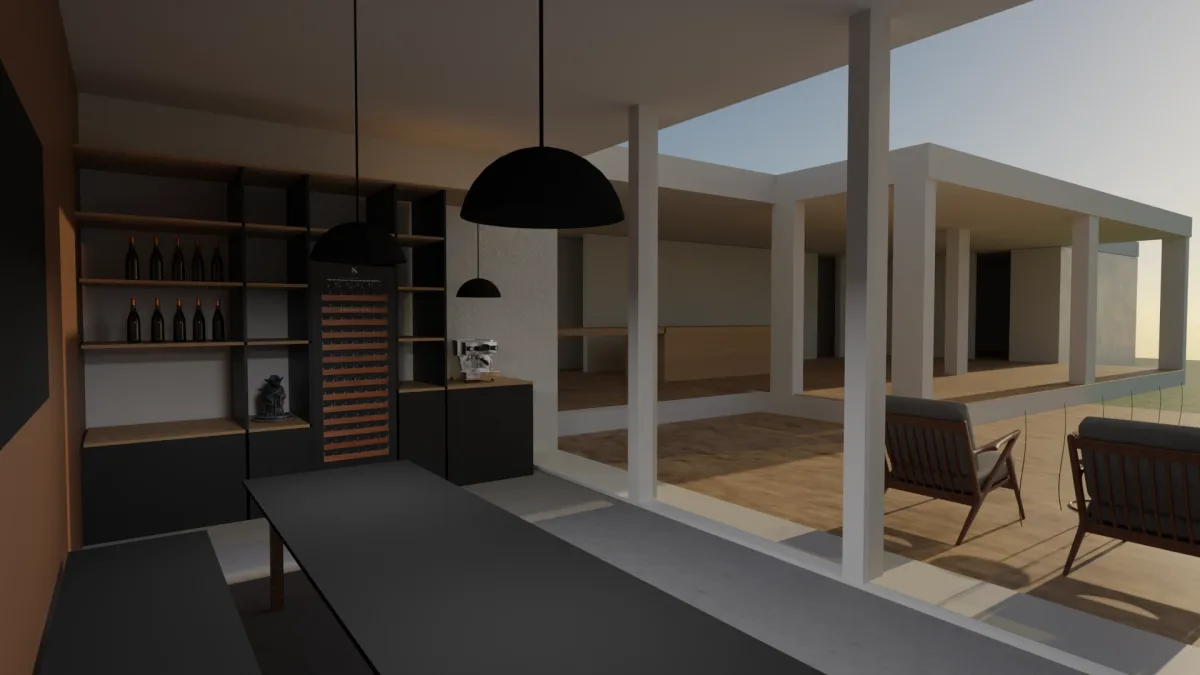 Rendering der FooBar im Neubau mit Bartheke und Barhockern