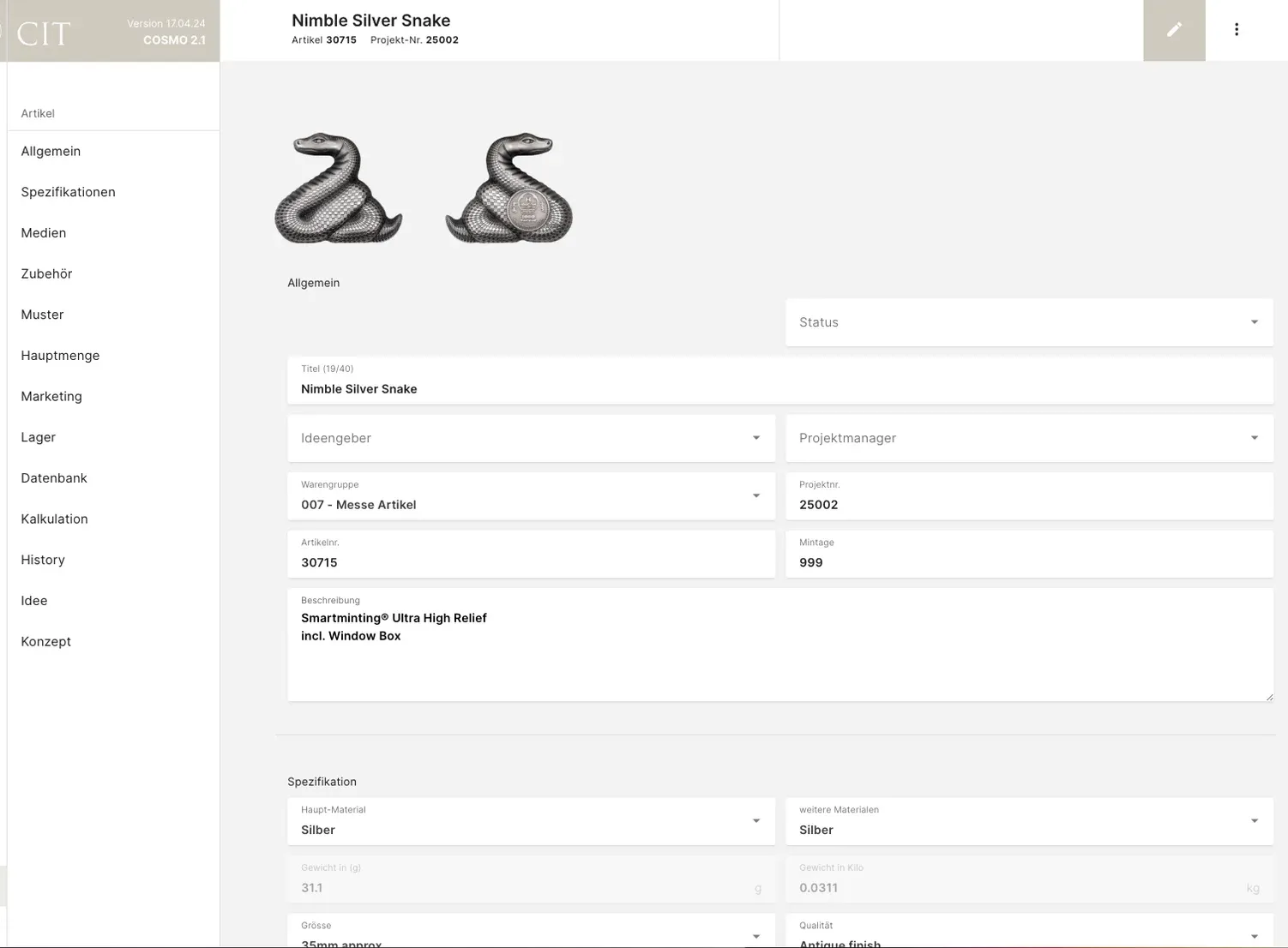 Screenshot aus dem Projekt: cit itemdetail