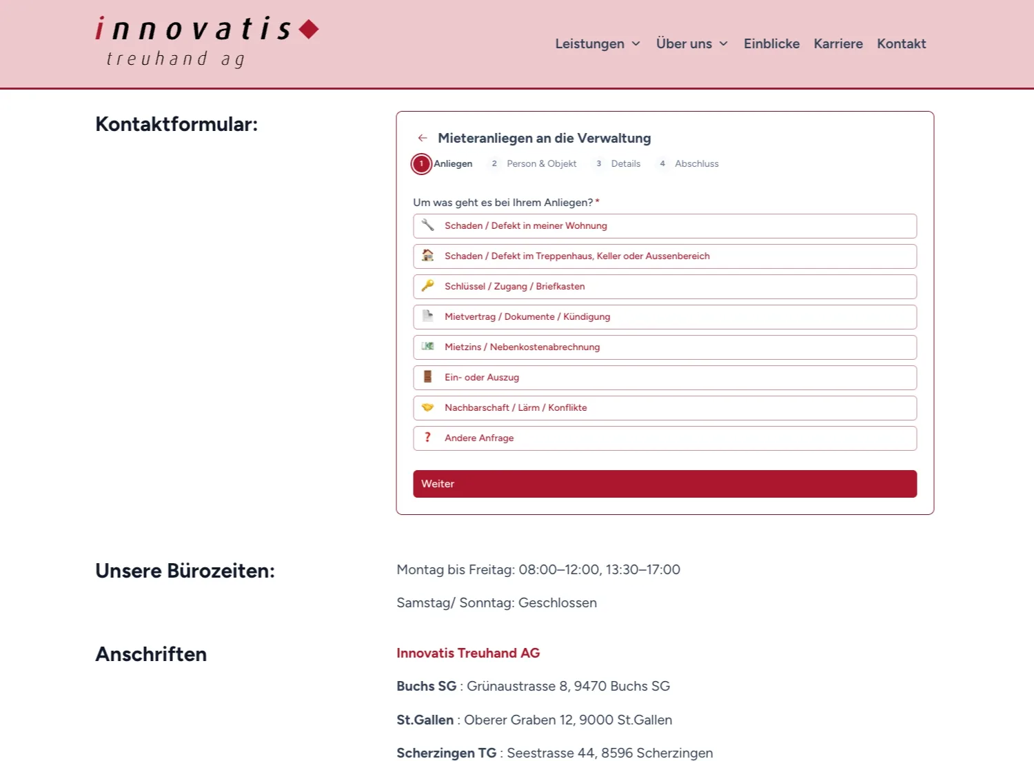 Screenshot aus dem Projekt: innovatis formular