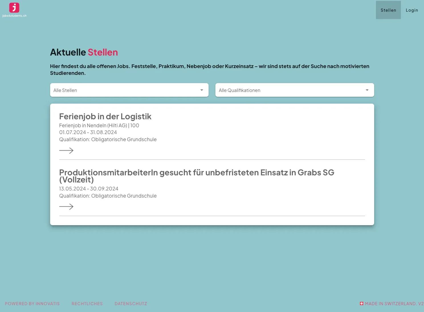 Screenshot aus dem Projekt: j4s jobs